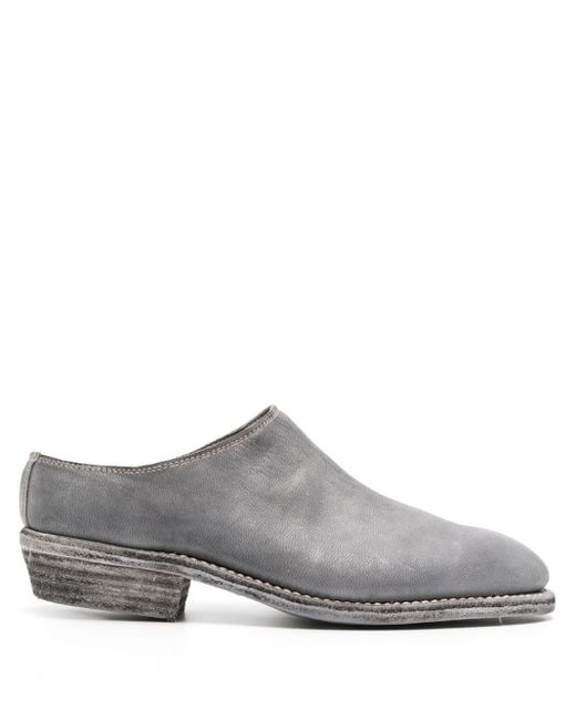 Guidi Gray Grained Leather Mules