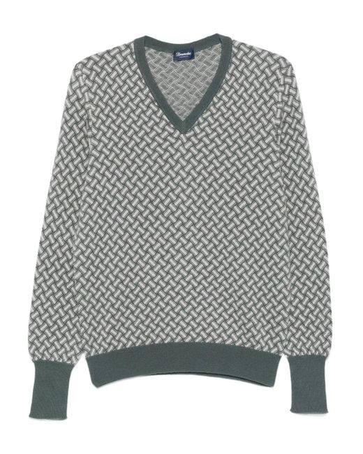 Drumohr Trui Met Geometrisch Patroon En V-Hals in het Gray voor heren