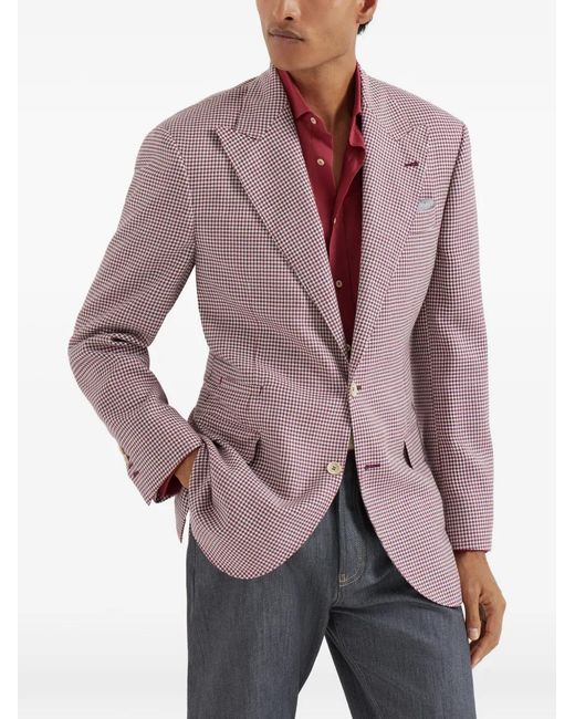 Brunello Cucinelli Purple Houndstooth Peak Lapels Tailor Blazer for men