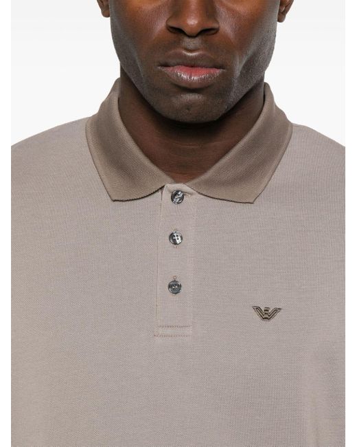 Emporio Armani Gray Logo-embroidered Cotton Polo Shirt for men