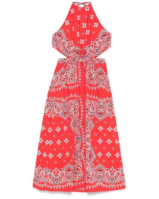 Sandro Red Cotton Bandana Print Maxi Dress