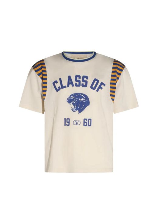 Valentino Garavani White Graphic-Print Striped-Sleeve T-Shirt for men