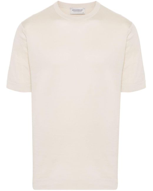 Fine-knit cotton T-shirt di John Smedley in White da Uomo