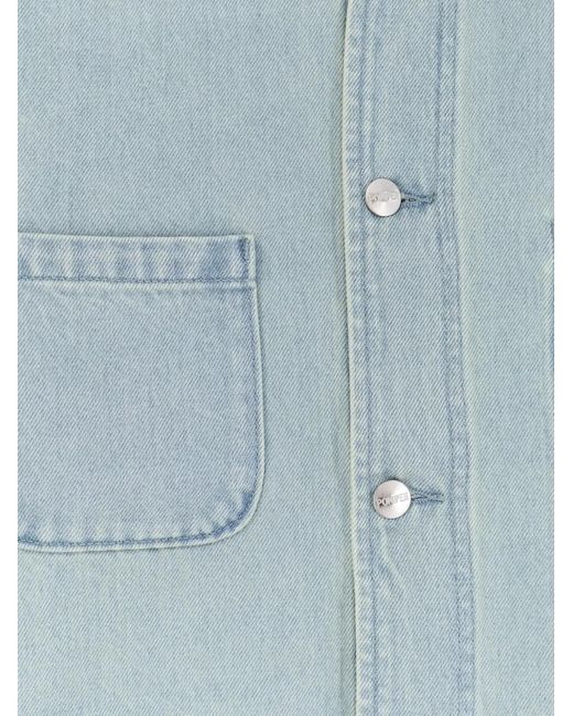 Pompeii3 Blue Button-Up Cotton Jacket for men
