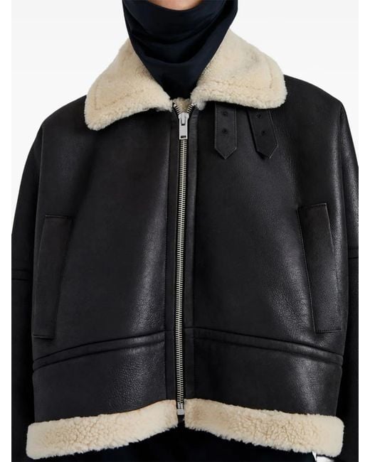 Proenza Schouler Black Leather Shearling-Linen Jacket