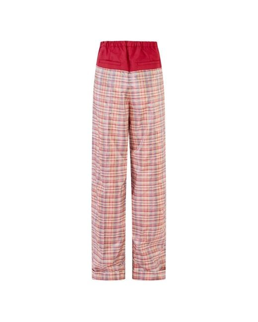 Rosie Assoulin Pink Plaid-Pattern Trousers