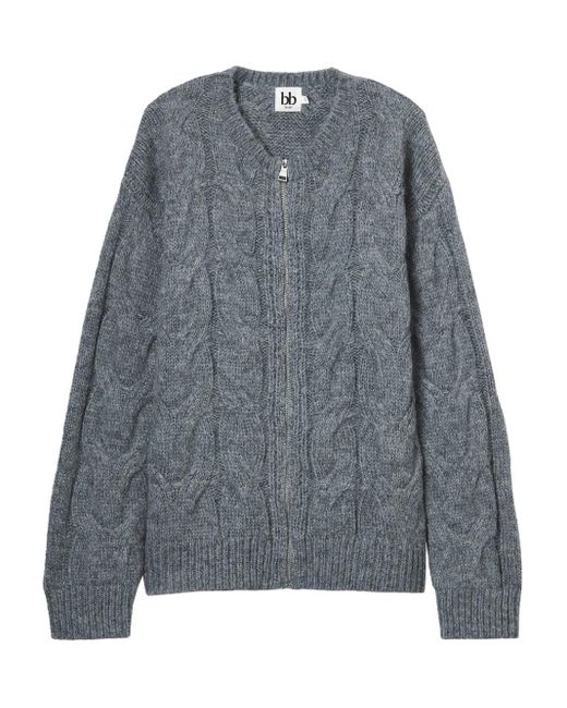 B+ AB Gray Cable-Knit Zip-Fastening Cardigan