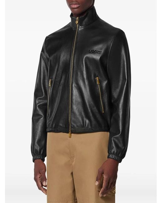 Versace Black Plongé Leather Jacket for men