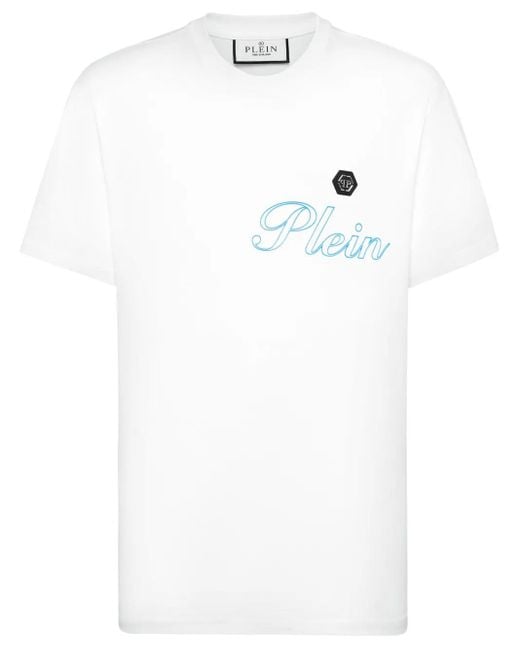 Philipp Plein White Logo-Print Cotton T-Shirt for men