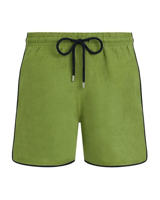 Vilebrequin Green Drawstring Piped Linen Swim Shorts for men