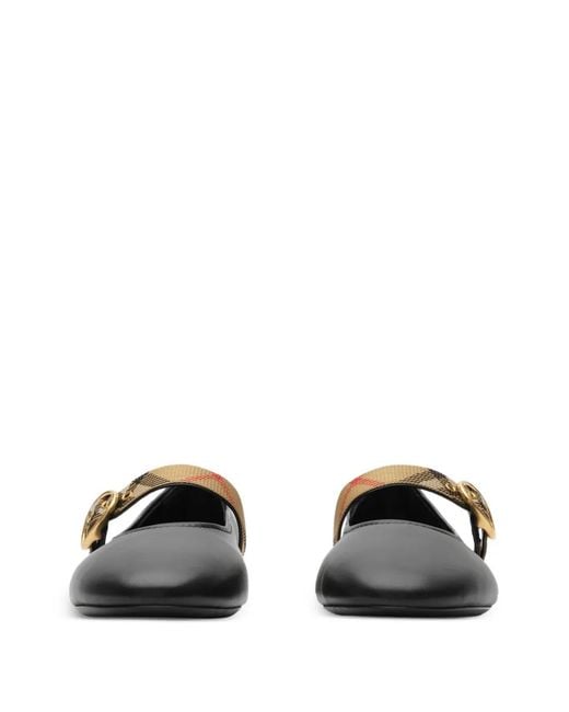 Burberry White Check-Strap Leather Robin Ballerinas