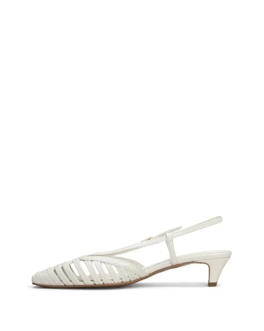 BIANCADI White Caged-Design Slingback Pumps