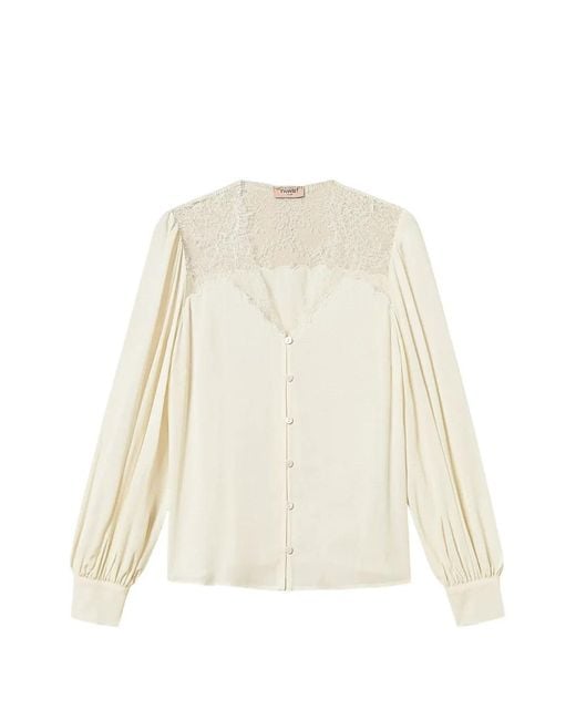Twinset White Jacquard Shirt With Lace