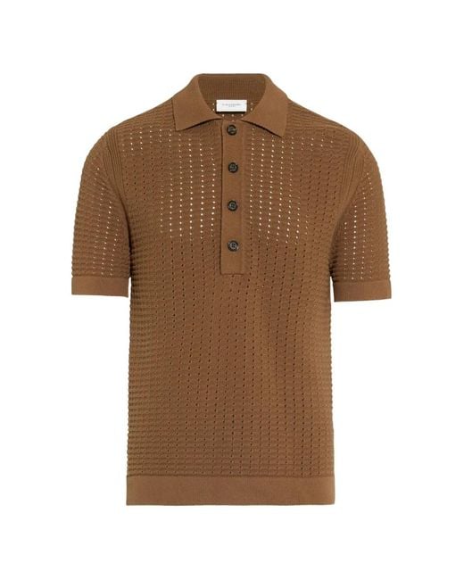 Paolo Pecora Brown Perforated-Knit Polo Shirt for men