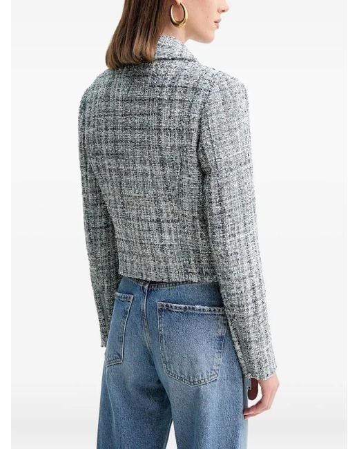 Guess Blue Notched Zip-Front Tweed Jacket