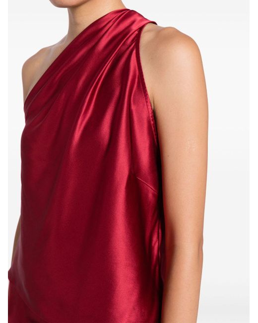 Michelle Mason Red Asymmetric Halterneck Silk Top