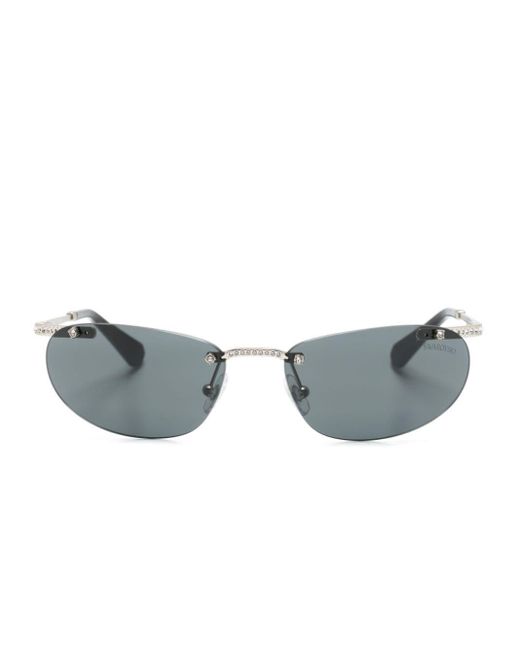 Swarovski Gray Crystal-embellished Oval-frame Sunglasses