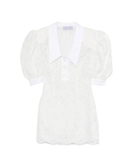ROWEN ROSE White Puffy-Sleeves Polo Mini Dress