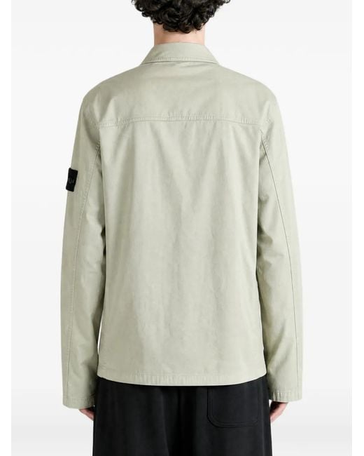 Stone Island White 1200010 Stretch Organic Cotton Satin Overshirt for men