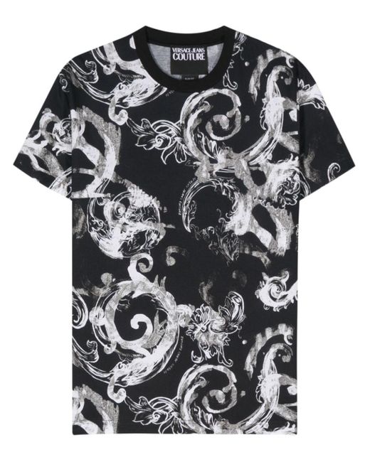T-shirt en coton à imprimé Baroque Versace pour homme en coloris Black
