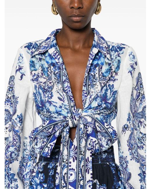 Camilla Blue Glaze And Graze-print Cropped Shirt