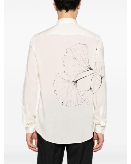 メンズ Emporio Armani Floral-print Semi-sheer Shirt White