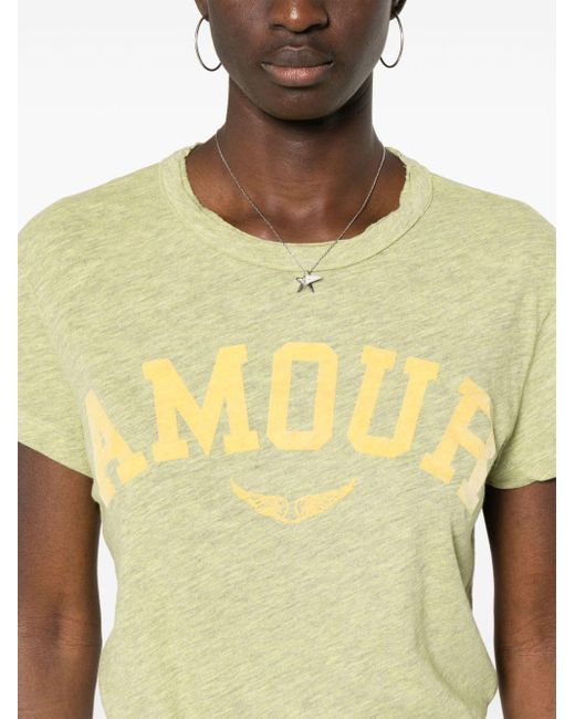 Zadig & Voltaire Yellow Walk Amour Flocked-slogan T-shirt