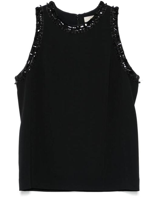 Elie Saab Black Embroidered Cady Top