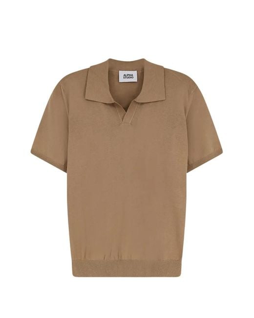 Alpha Studio Brown Short-Sleeve Polo-Collar T-Shirt for men