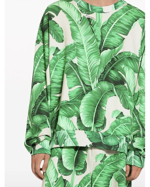 Dolce & Gabbana Green Graphic-Print Cotton Sweatshirt for men