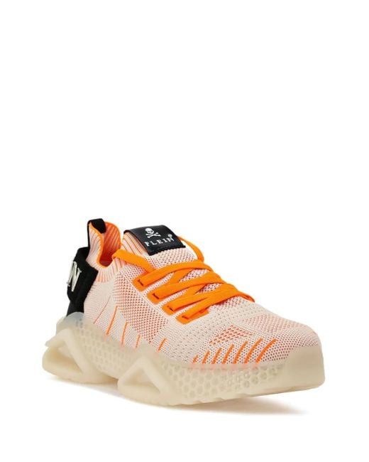 Philipp Plein Orange Knitted Runner Iconic Low-Top Sneakers