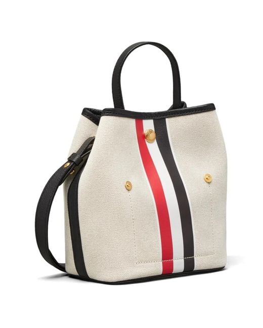 Thom Browne White Rwb Stripe Bucket Tote Bag