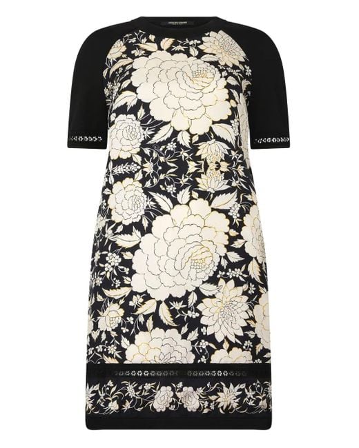 Roberto Cavalli Black Floral-Print Raglan-Sleeve Mini Dress