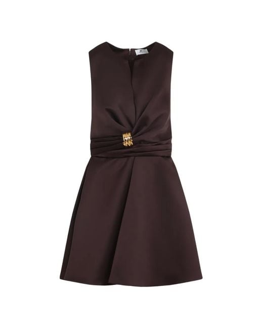 Elisabetta Franchi Purple Duchess Satin Dress With Jewel Detail