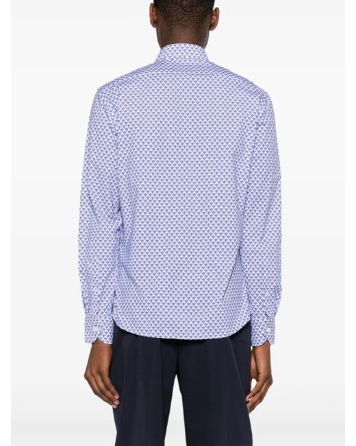 Traiano Milano Blue Geometric-Print Cutaway Collar Button-Front Shirt for men