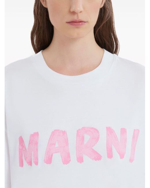 Marni White T-Shirt mit Logo-Print