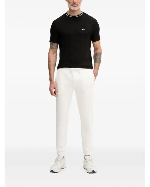ARMANI EXCHANGE Black Tipped-Trim Logo-Embroidered T-Shirt for men