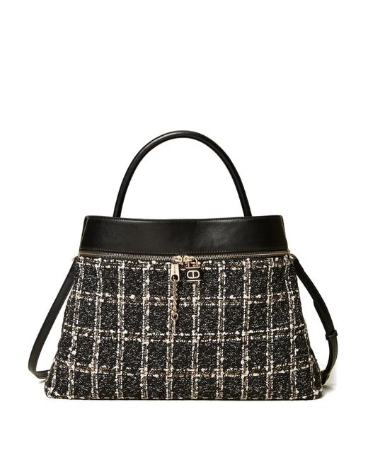 Twinset Black Checked Tweed Tote Bag