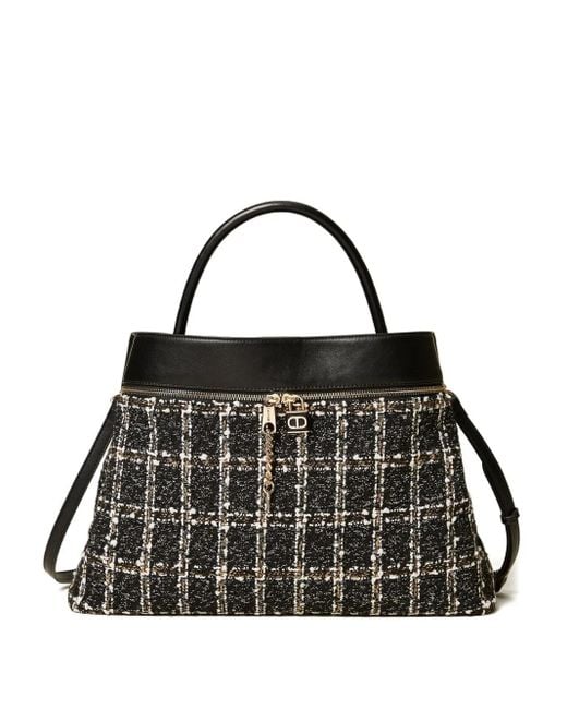 Twinset Black Checked Tweed Tote Bag