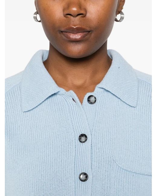 Allude Blue Polo-Neck Patch-Pocket Sweater