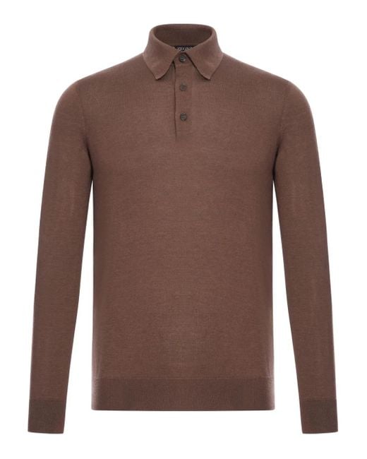 Zegna Brown Cashmere And Silk Blend Polo Shirt for men
