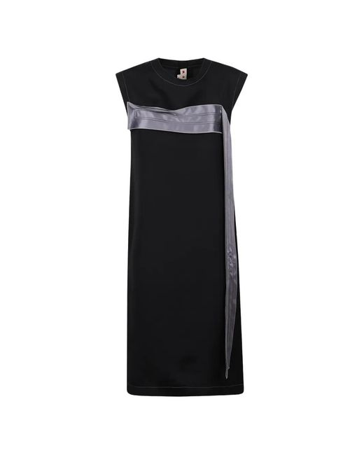 Marni Black Robe Mi-Longue Sans Manches À Bords Contrastants