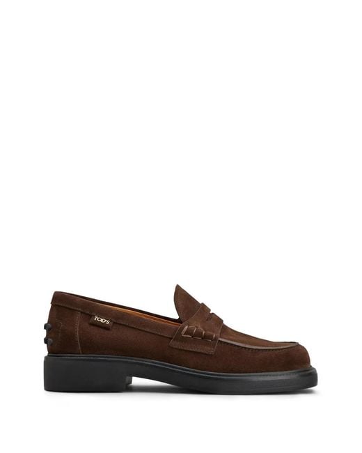 Tods Para Ótica Ventura Brown Suede Penny Loafers