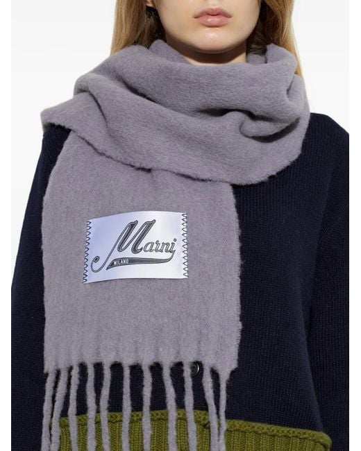 Sciarpa Con Logo E Frange di Marni in White