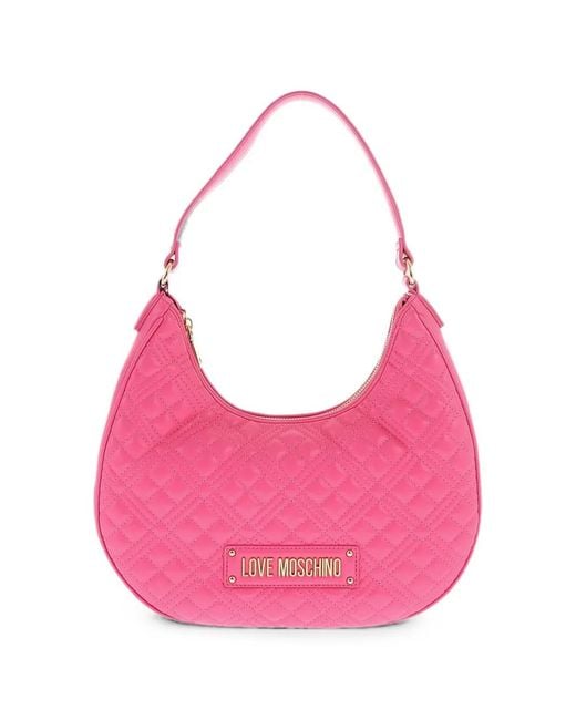 Moschino Pink Quilted Logo-Plaque Shoulder Bag