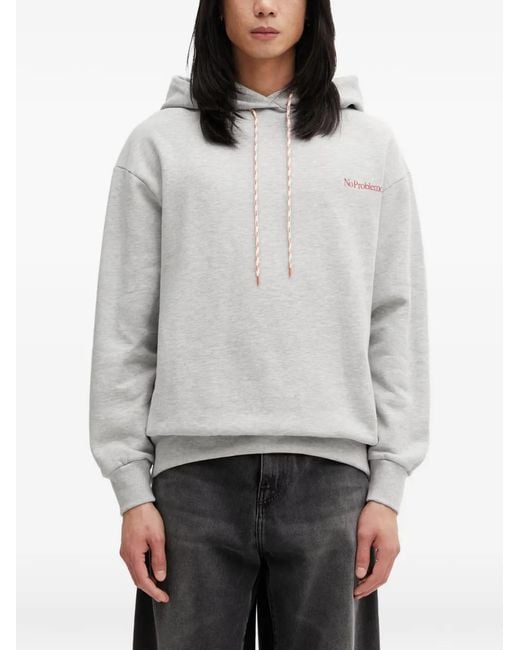 No Problemo Gray Logo-Print Drawstring Oversized Hoodie for men
