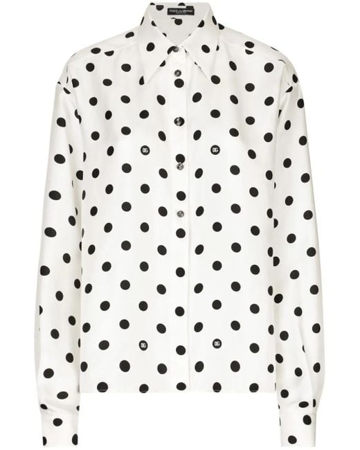 Dolce & Gabbana ポルカドット シルクシャツ White