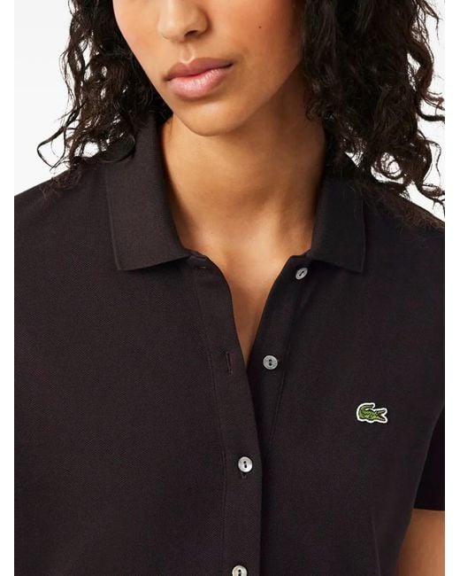 Lacoste Black Pleated-Skirt Polo-Collar Mini Dress