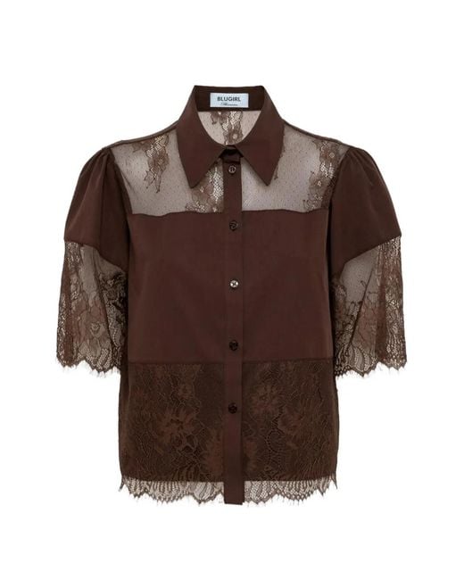 Blugirl Blumarine Brown Lace-Panelled Shirt
