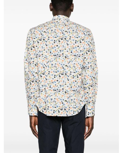 Paul Smith White Floral-print Organic Cotton Shirt for men